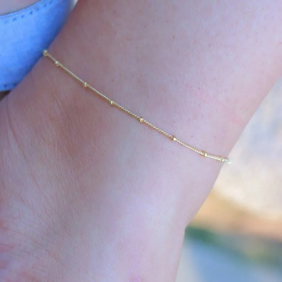 💛GORGEOUS ROUNDED BEADS ANKLET ESSENTIAL CHAIN SOLID GOLD BRACELET, ELDM22337 - Picture 3 of 13